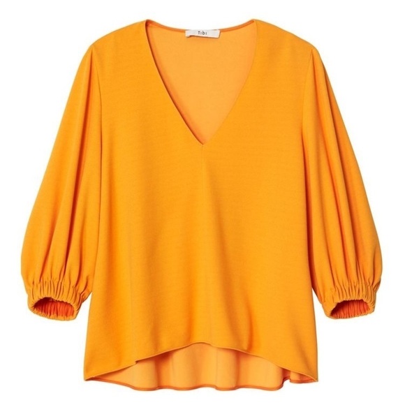 Tibi / Oversized  structured Crepe Trapeze Top in bright mango yellow XS - Picture 6 of 10